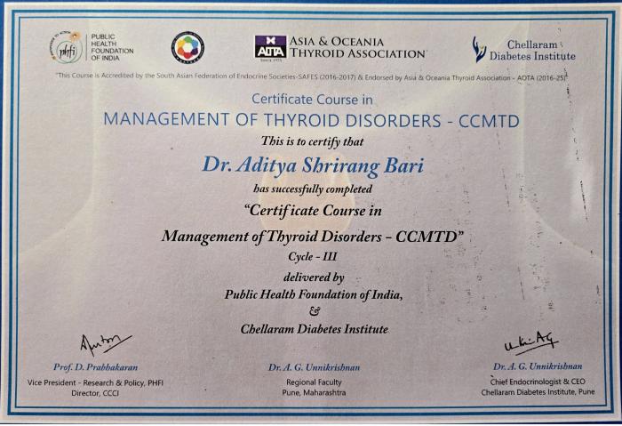 Certificate Course in Management of Thyroid Disorders(CCMTD) Certificate