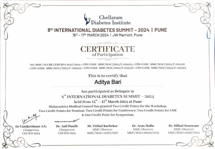 International Diabetes Summit Certificate